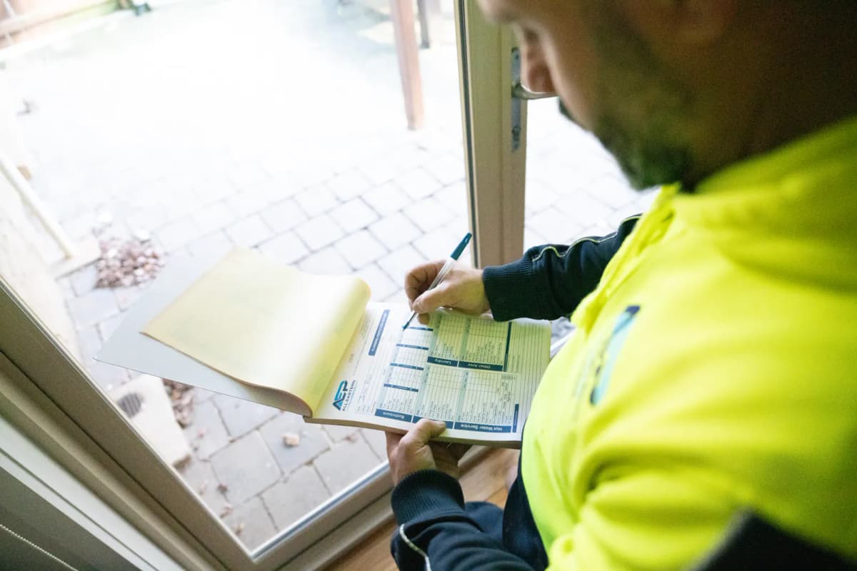 Filling in an All Eastern Plumbing service checklist